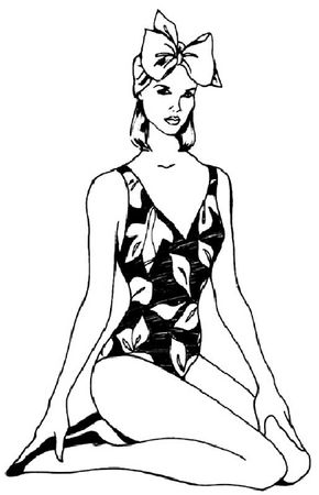 Learn how to draw a woman in a bathing suit following step-by-step instructions.