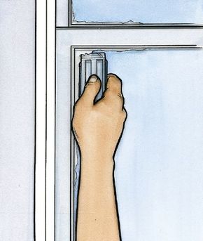 ©2006 Publications International, Ltd. Use a razor blade scraper to remove dry paint from glass.Avoid breaking the seal between the paint and windowpane.