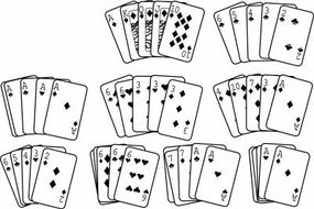 These are all examples of winning hands for video poker. They include: Top row: royal flush, straight flush Middle row: four of a kind, full house, flush Bottom row: staright, three of a kind, two pair, jacks or better