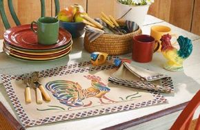 Stencil these Rooster Table Linens.