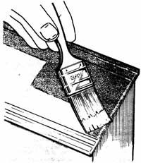 A black and white illustration of a hand holding a paint brush, applying a liquid to a surface.