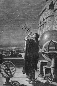 Circa 100 B.C., Greek astronomer Hipparchus, inventor of trigonometry, studies the heavens.