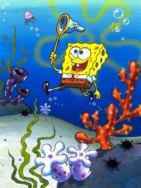 SpongeBob chases jellyfish.