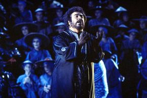 Luciano Pavarotti, one of the world's premier opera singers, performs in &quot;Turandot&quot; at the San Francisco Opera House in 1977.