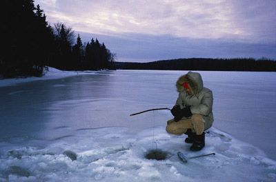 Ice fishing.