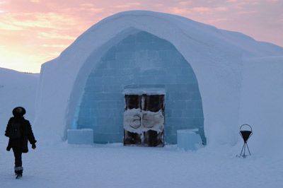 Cold winter with igloo of ice and snow.