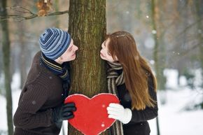 A couple on a date in the snow.