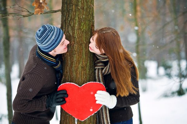 A couple on a date in the snow.