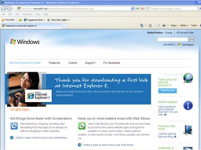 IE 8 Welcome page