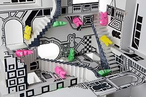 This diorama puts Peeps rabbits in the labyrinthine black-and-white geometry of M.C. Escher's original work &quot;Relativity.&quot; Escher was the stand-out artist for impossible shapes.