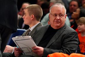 Bernie Fine on the sidelines during a game between the Syracuse Orange and the Connecticut Huskies during the quarterfinals of the Big East Tournament at Madison Square Garden on March 12, 2009 in New York City.