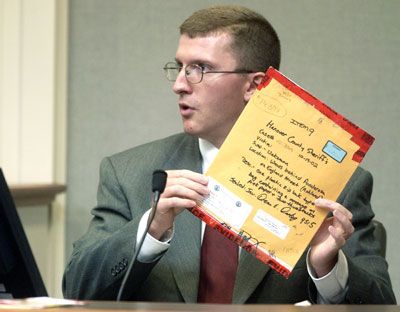 Brendan Shea, a DNA expert with the FBI, holds an evidence bag during his testimony in the trial of Washington area sniper suspect John Allen Muhammad. When is a piece of evidence not allowed?