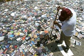 In a symbolic event, Peruvian officials ordered 250,000 pirated CDs, DVDs and software disks destroyed.
