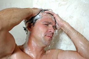 man in shower