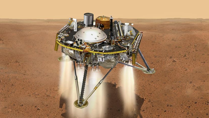 An illustration of InSight, moments from landing.