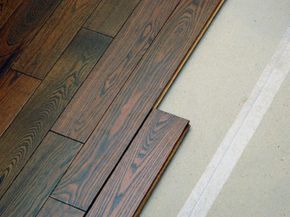 A hardwood floor installation in progress.