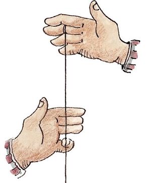 Pull the string toward you with the first three fingers of your free hand.