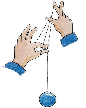 Reach over with your free hand and grab the yo-yo string.