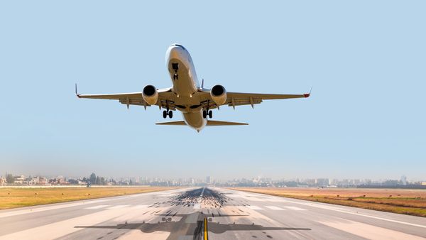 airplane over runway