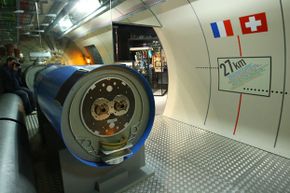 A model of the Large Hadron Collider (LHC) tunnel as seen in the CERN (European Organization For Nuclear Research) visitors' center in Geneva-Meyrin, Switzerland. The LHC is the world's biggest and most powerful particle accelerator.
