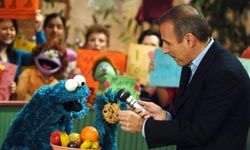 Matt Lauer interviews Cooke Monster from Sesame Street, part of the PBS Kids lineup.