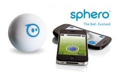 This photo shows the Sphero, along with both the golfing and the driving apps.