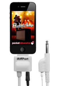 The iRiffPort plugs into the iPhone's 30-pin dock, not the headphone jack.