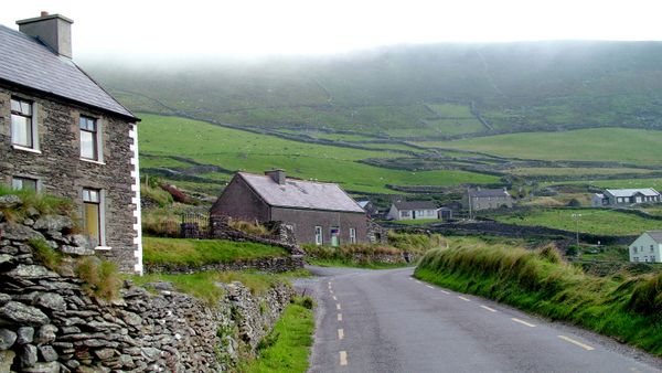 Mountainous rural farm landscape in nature.