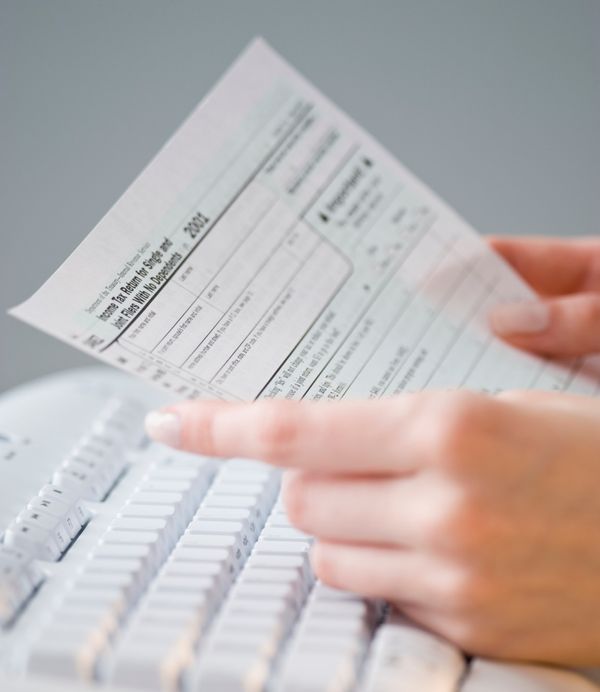 keyboard and tax form