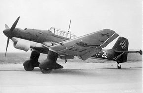 The first Junkers Ju 87 Stukas flew in 1935. Although the Stuka became the most famous as a dive bomber, it also achieved considerable success as a tank buster on the Eastern front. See more flight pictures.