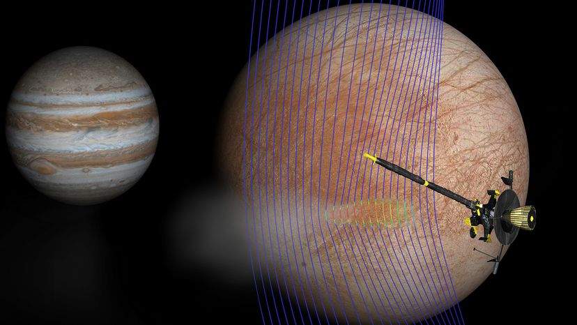Galileo spacecraft going past Europa's plume