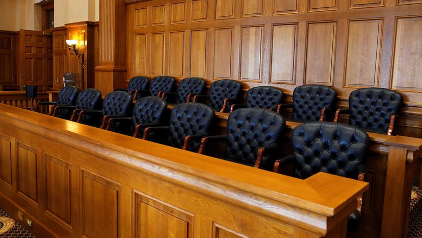 Empty jury box in court room