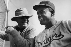 Jackie Robinson, who broke baseball's color barrier, alongside his Brooklyn  Dodgers teammates in 1947. (Robinson pictured with John Jorgensen, Pee Wee  Reese and…