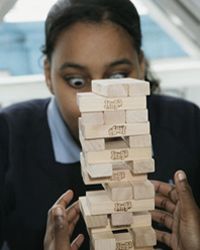 jenga game in progress. 