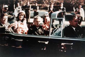 President John F. Kennedy and his wife Jacqueline and Texas Governor John Connally and his wife Nellie ride through the streets of Dallas just before Kennedy's assassination on Nov. 22, 1963. Many mysteries still remain about that fateful day.
See pictures of American politics in souvenirs and slogans.