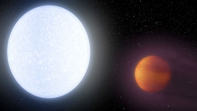 This artist's concept shows planet KELT-9b (right) orbiting its host star, KELT-9. It is the hottest gas giant planet discovered so far. NASA/JPL-Caltech