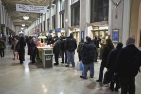 People waiting to mail taxes at post office