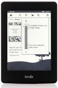 The Kindle Paperwhite with light adjustment function open.