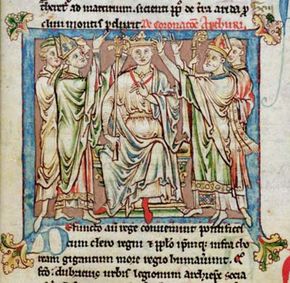 King Arthur, miniature from &quot;Flores Historiarum,&quot; by Matthew Paris, c.1250-52 (vellum)