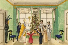 Krampus shows up for an 1820 Viennese Christmas party, as commemorated in the Baumann family album.