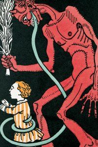 Krampus' tongue as witnessed in a 1911 Viennese greeting card.  