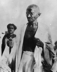 Gandhi during the Salt March to Dandi.