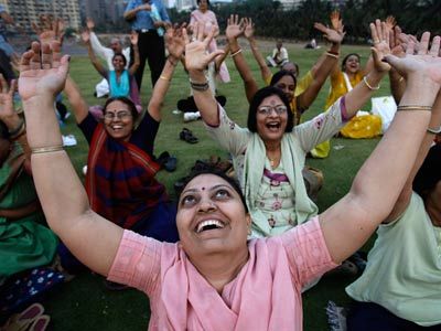 Devotees of laughter yoga in Mumbai.