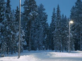 This snowy street is home to some of the first LED street lighting in Finland.
