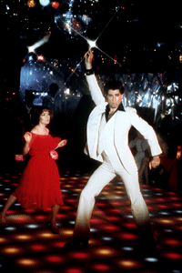 Don't look up, Karen Lynn Gorney. That finger to the sky is just one of John Travolta's definitive moves from the 1977 film "Saturday Night Fever."