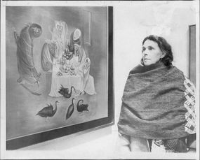 mexican artist leonora carrington in front of a painting