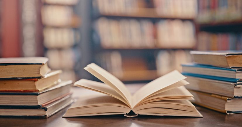 Library books on the table