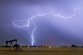 Weld County Dacona Oil Fields during a lightning thunderstorm.