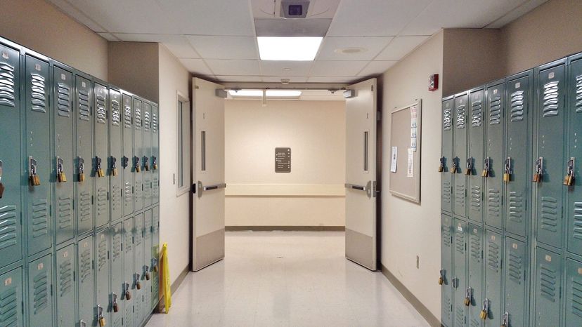 school corridor with lockers
