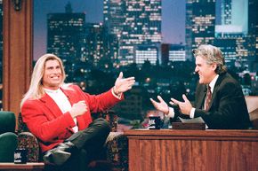 Fabio and Jay Leno yuck it up on &quot;The Tonight Show,&quot; a couple years before Fabio's unfortunate encounter with a goose — which Leno called &quot;a collision between two birdbrains.&quot;